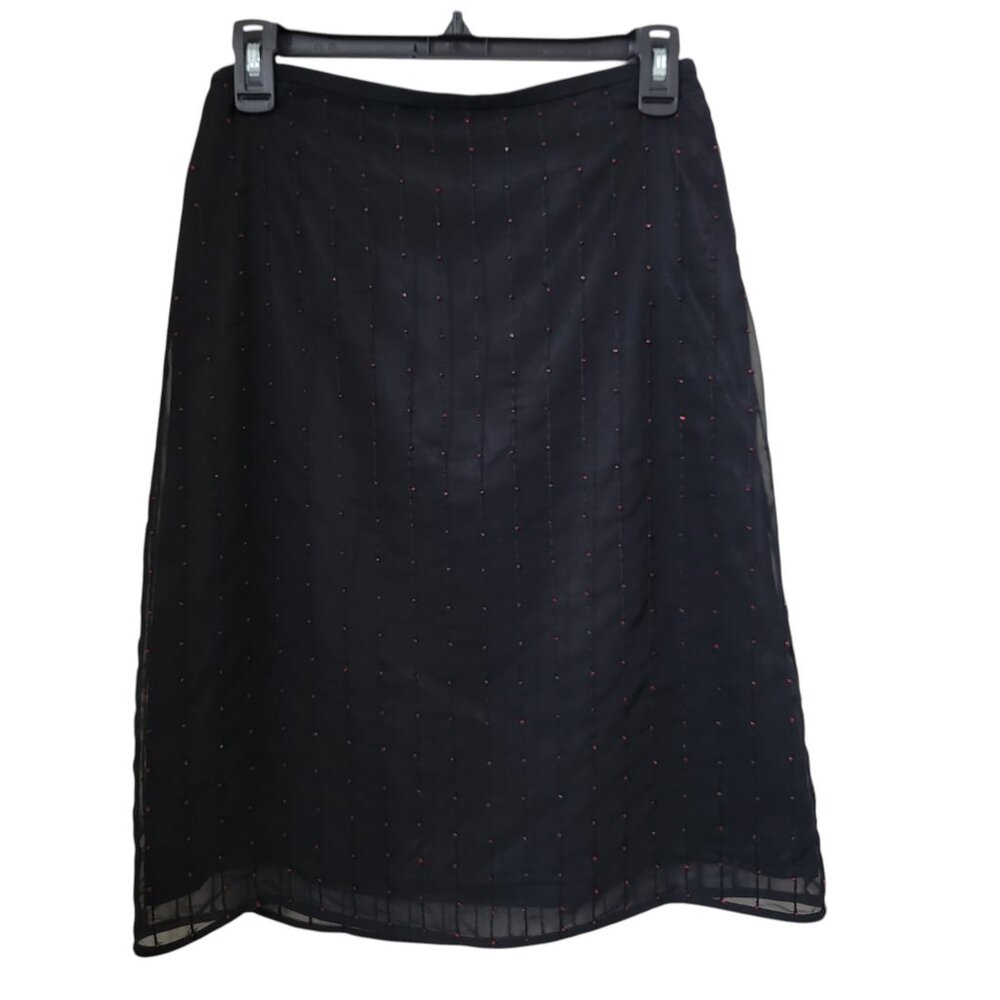 The Limited Size 4 Black Skirt w/ Sheer Beaded Overlay Midi Skirt
